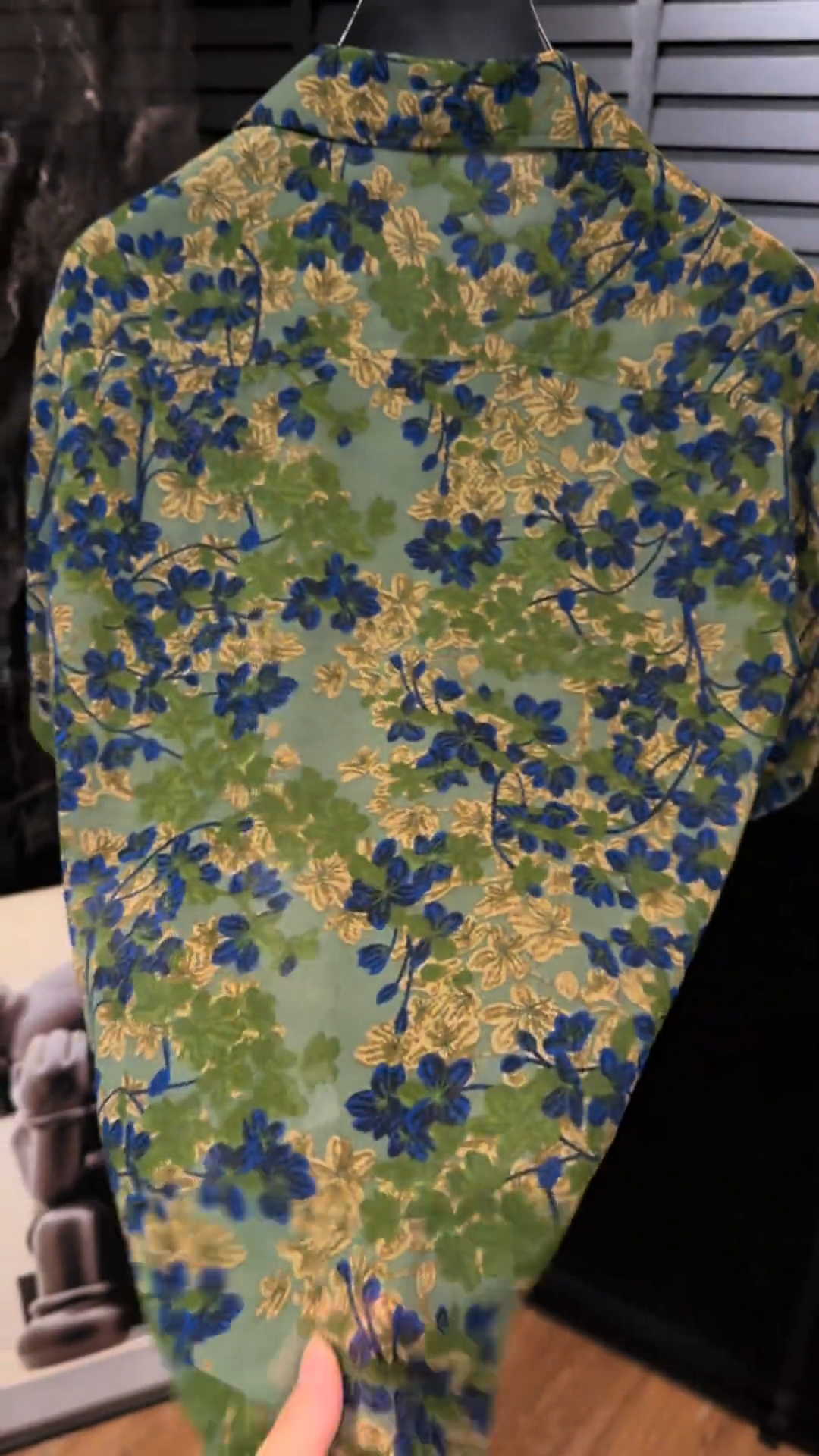 Green Blue Print Cuban Collar Shirt