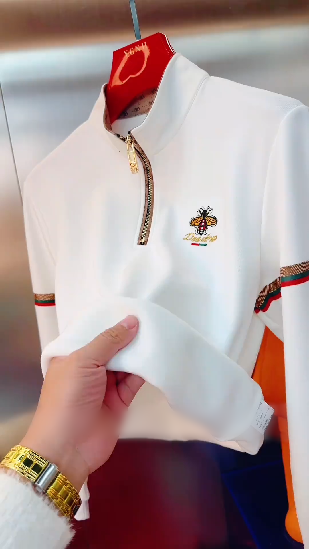 White Bee Embroidered Half-Zip Sweatshirt