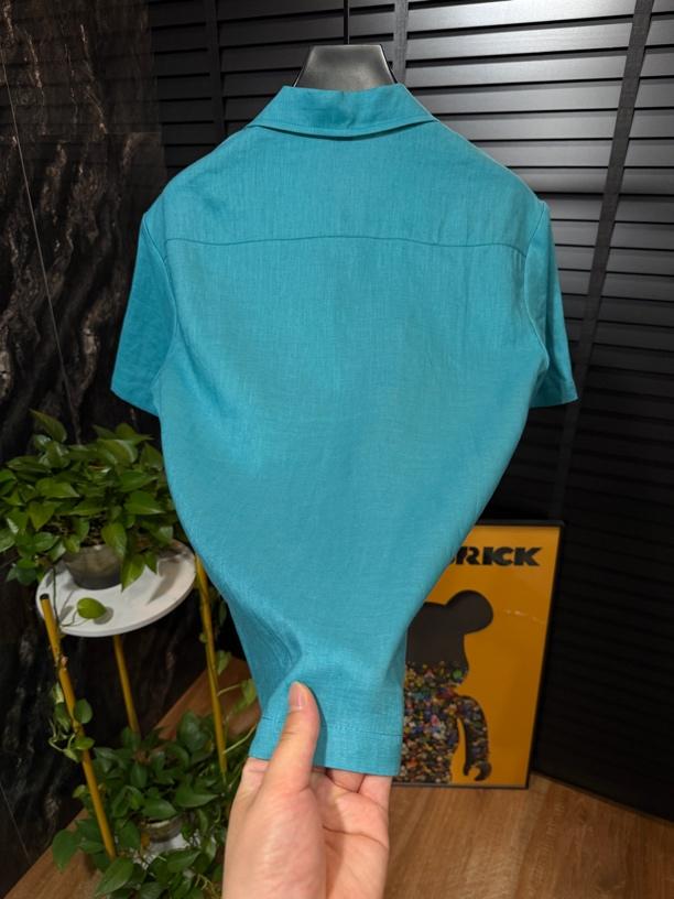 Cuban-Collar Cotton-Linen Shirt