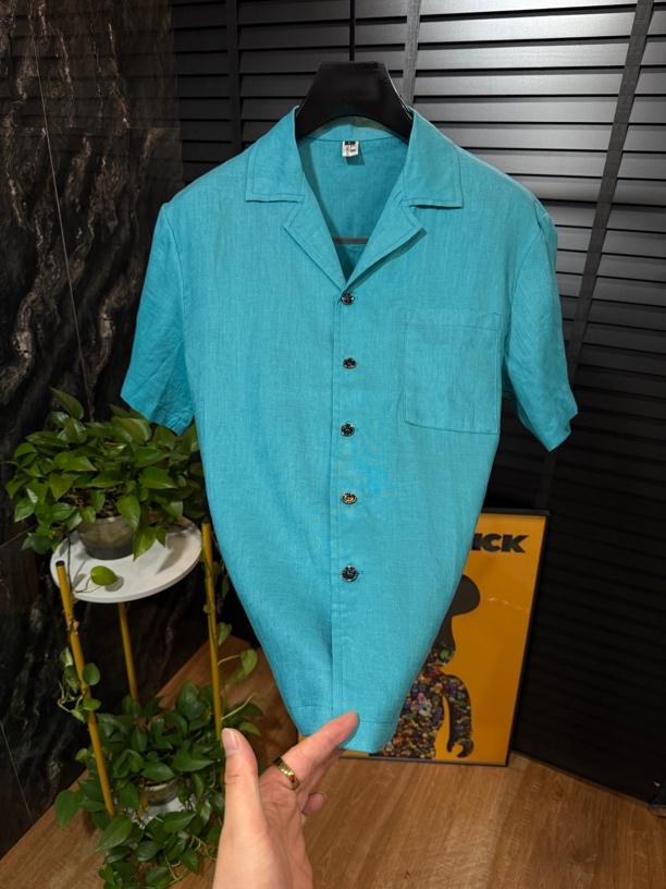 Cuban-Collar Cotton-Linen Shirt