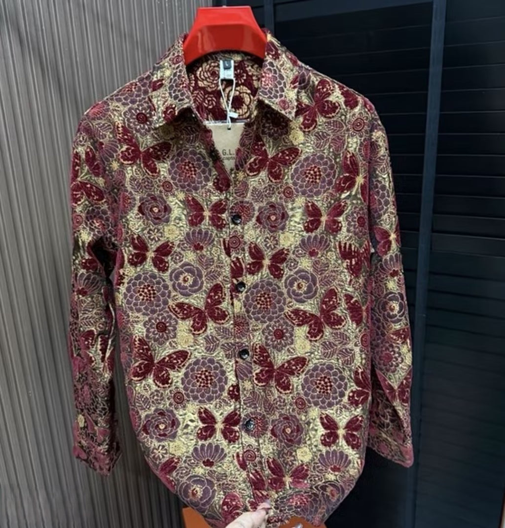 Jacquard-embroidered Butterfly Shirt