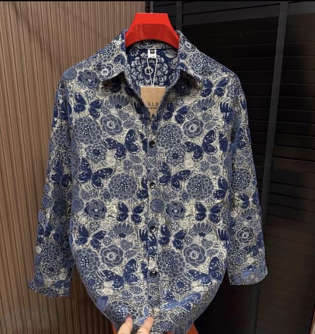 Jacquard-embroidered Butterfly Shirt