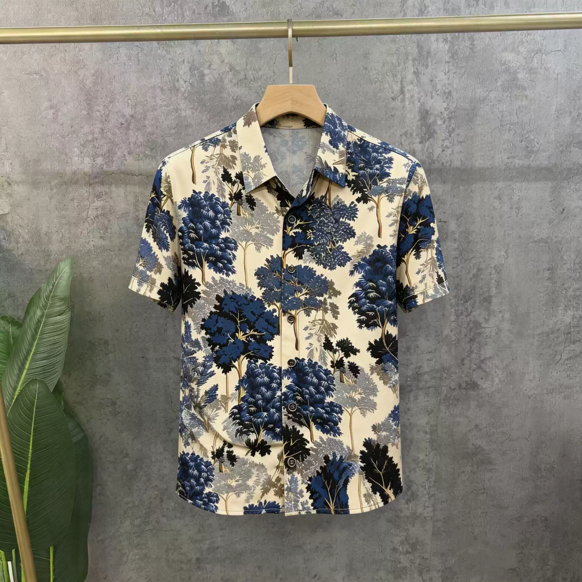 White Blue Black Landscape Print Shirt