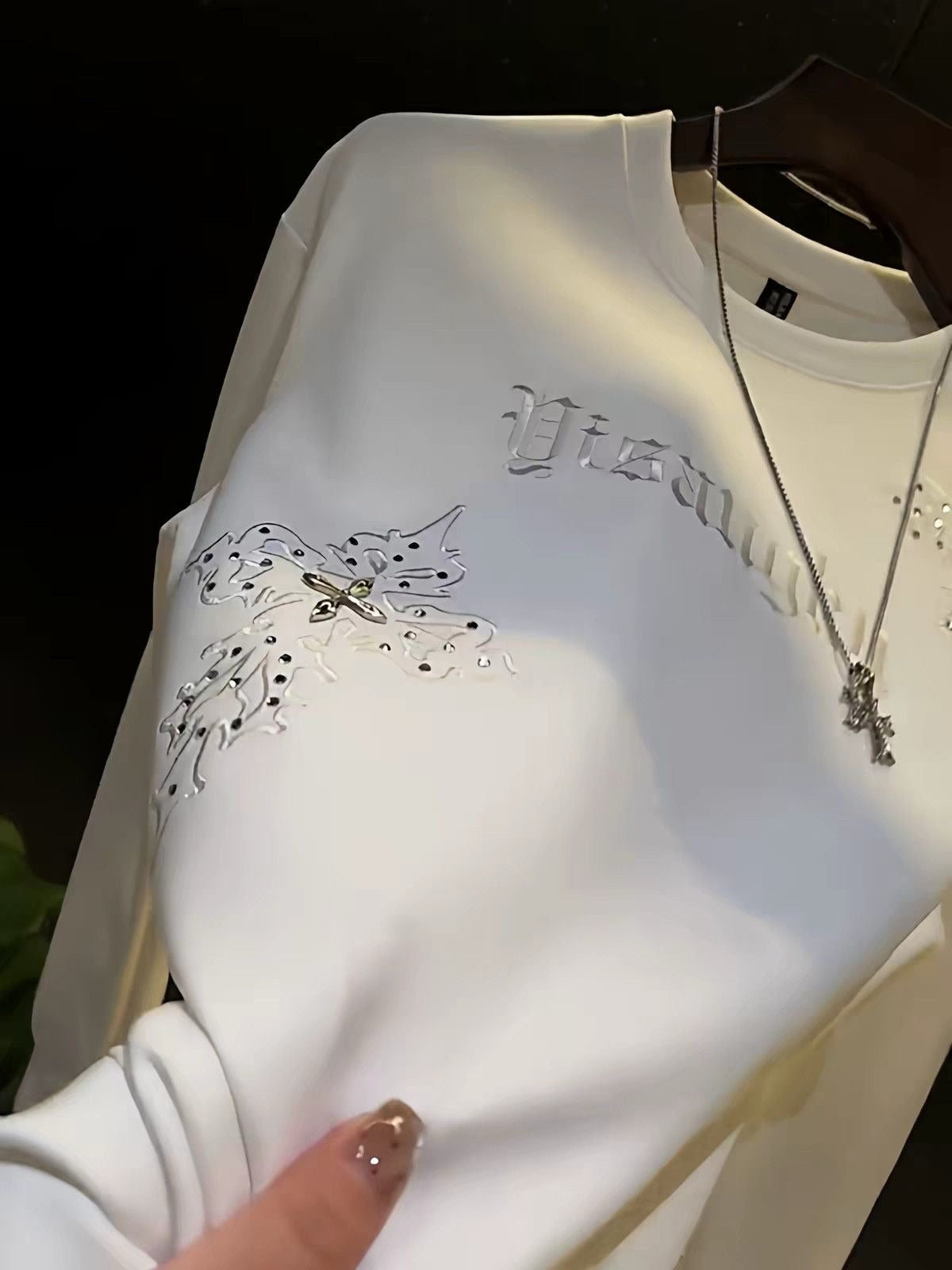 Rhinestone-embroidered Long-sleeve Sweatshirt