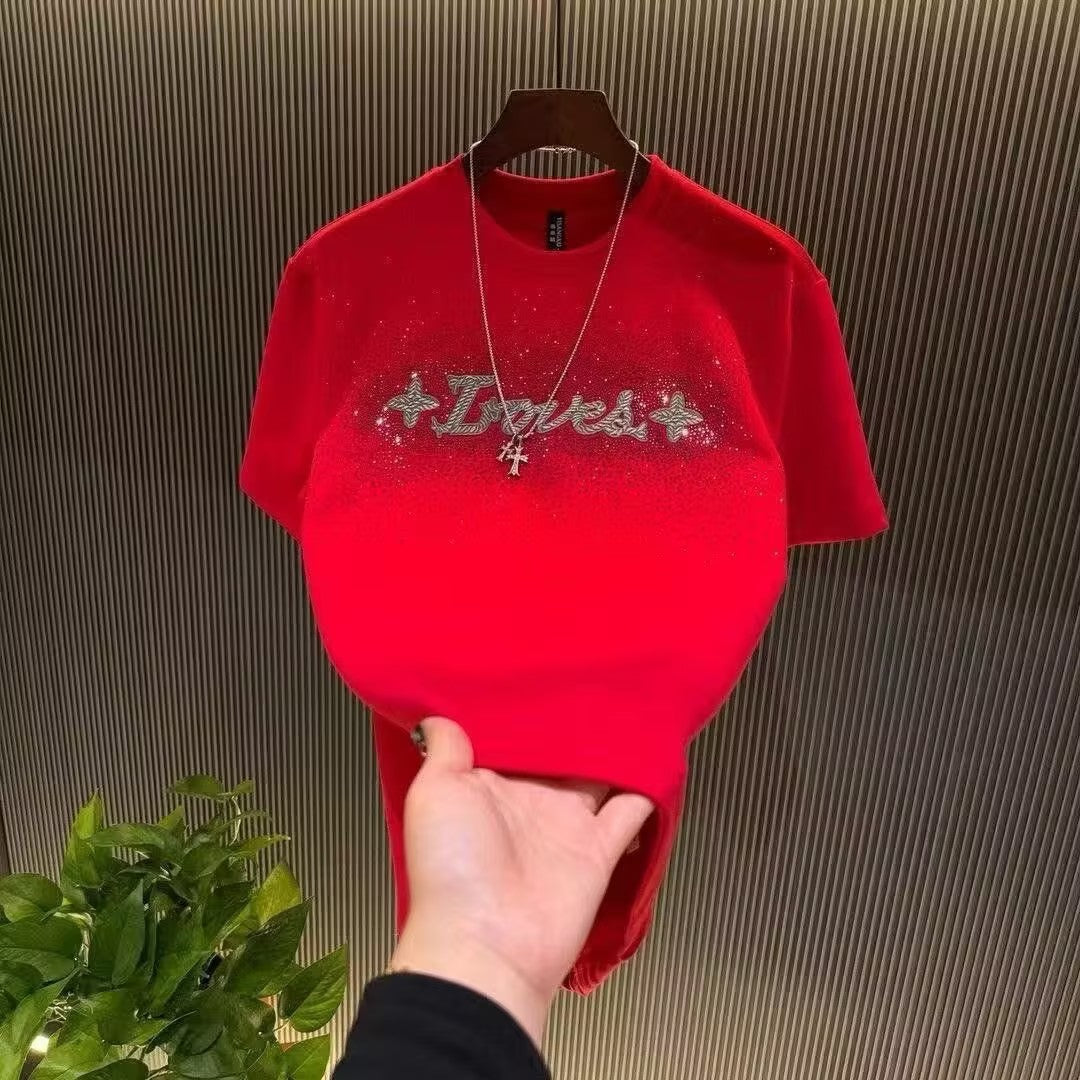 Rhinestone-Embellished T-Shirt with Starry-Sky Motif