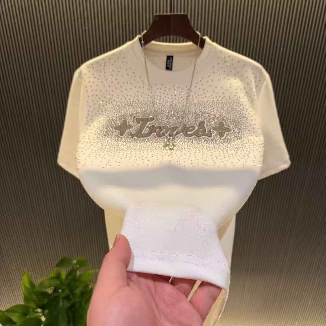 Rhinestone-Embellished T-Shirt with Starry-Sky Motif