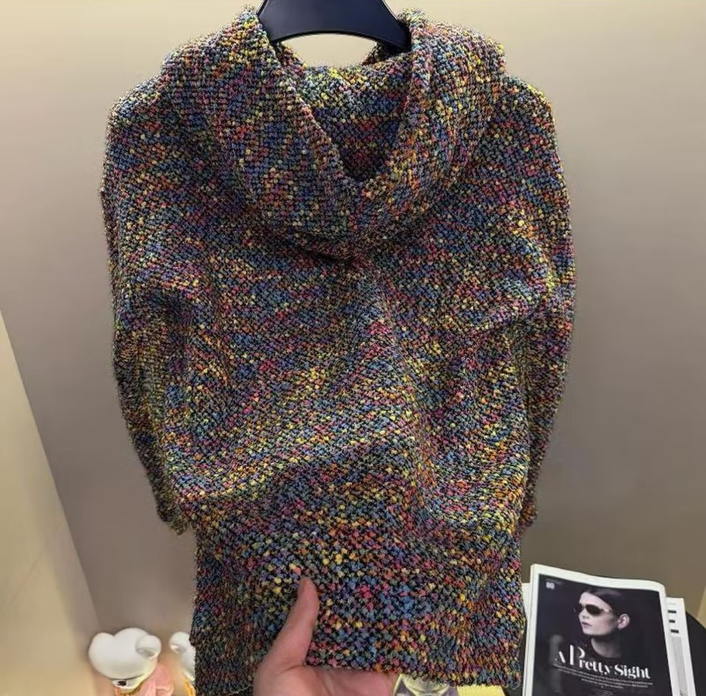 Multicolor flecked knit hoodie