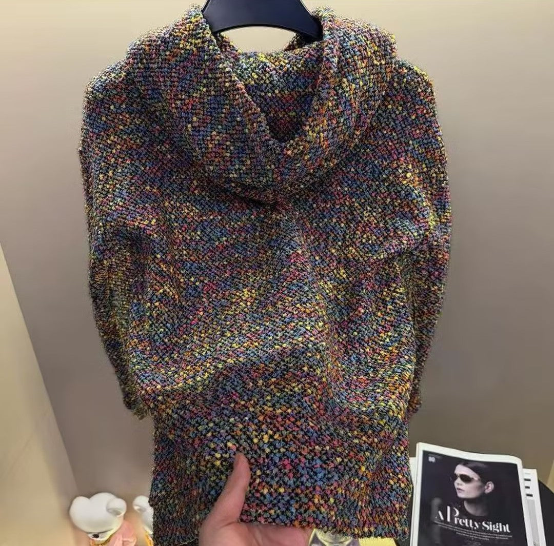 Multicolor flecked knit hoodie