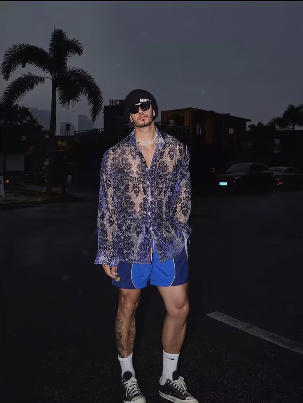 Blue Baroque-style Mesh Shirt