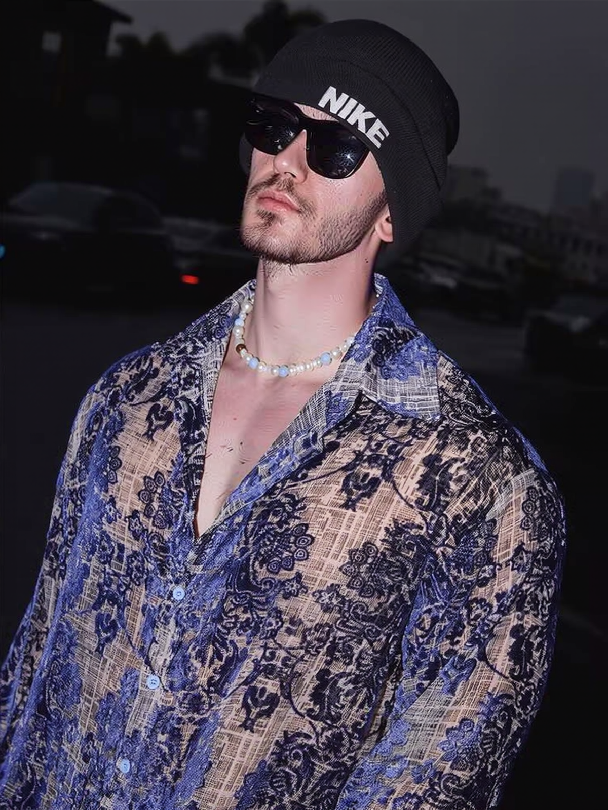 Blue Baroque-style Mesh Shirt