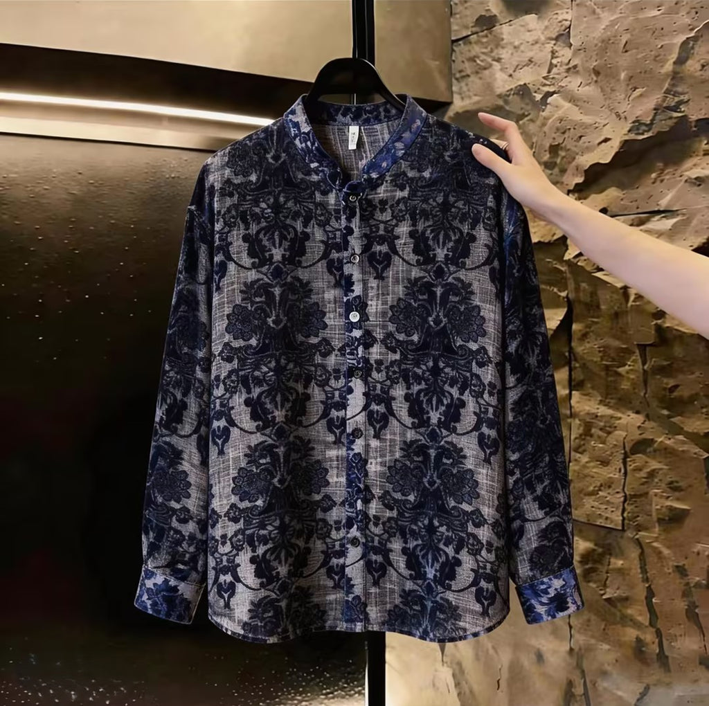 Blue Baroque-style Mesh Shirt