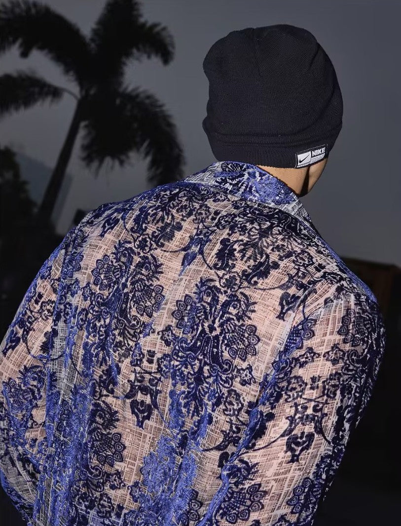 Blue Baroque-style Mesh Shirt