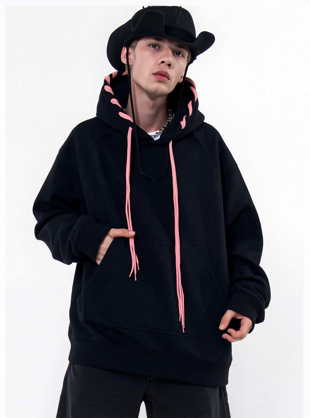 Pink Drawstring Hip-Hop Hoodie