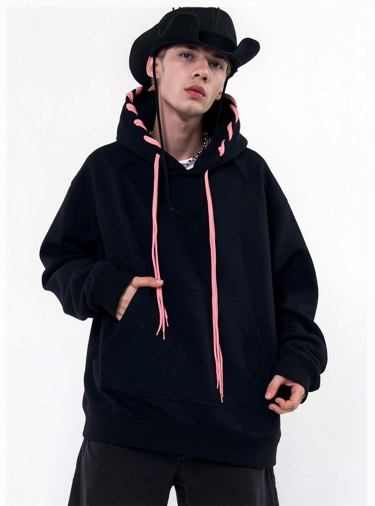 Pink Drawstring Hip-Hop Hoodie