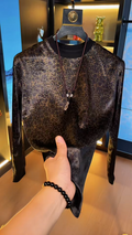 Black Gold Crack Print Long Sleeve T-Shirt