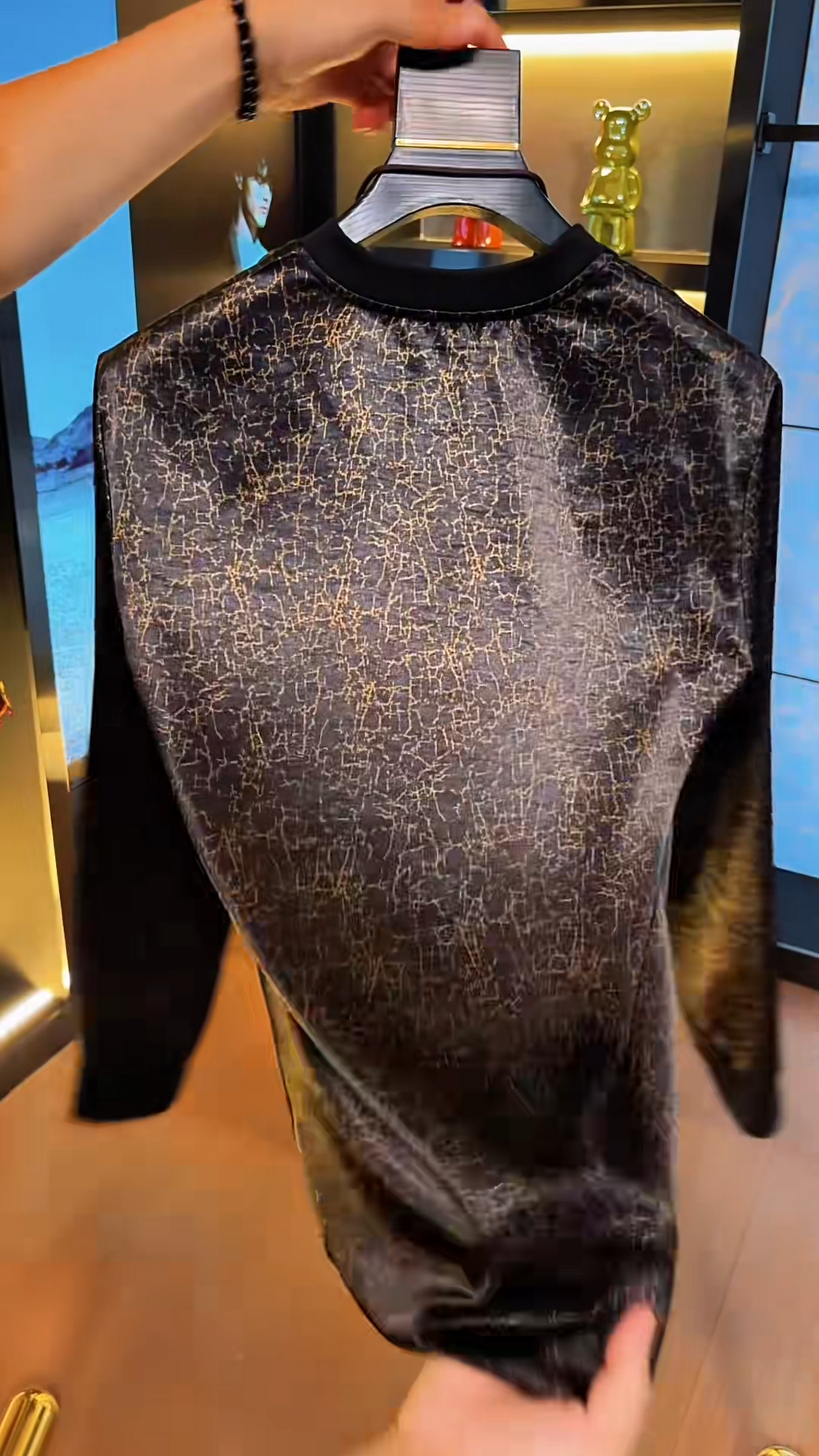 Black Gold Crack Print Long Sleeve T-Shirt