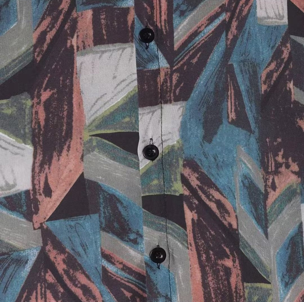 Retro Geometric Color-Block Shirt
