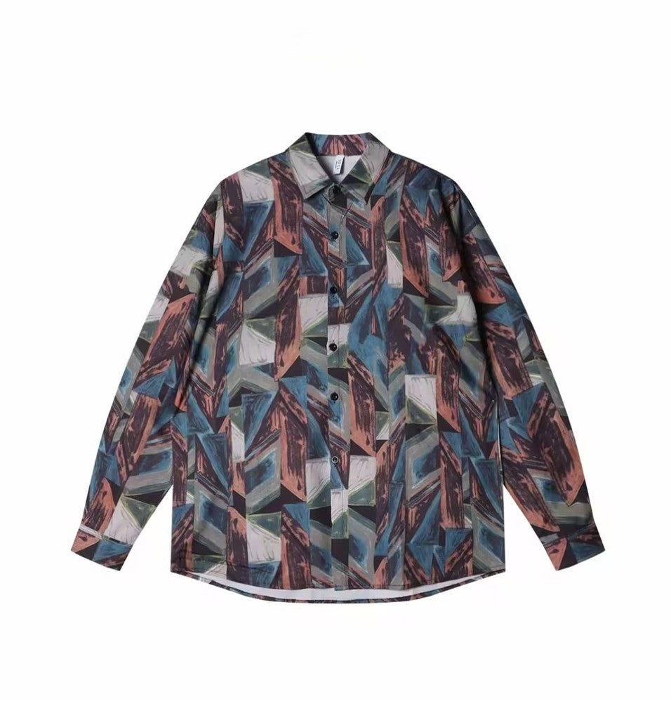 Retro Geometric Color-Block Shirt