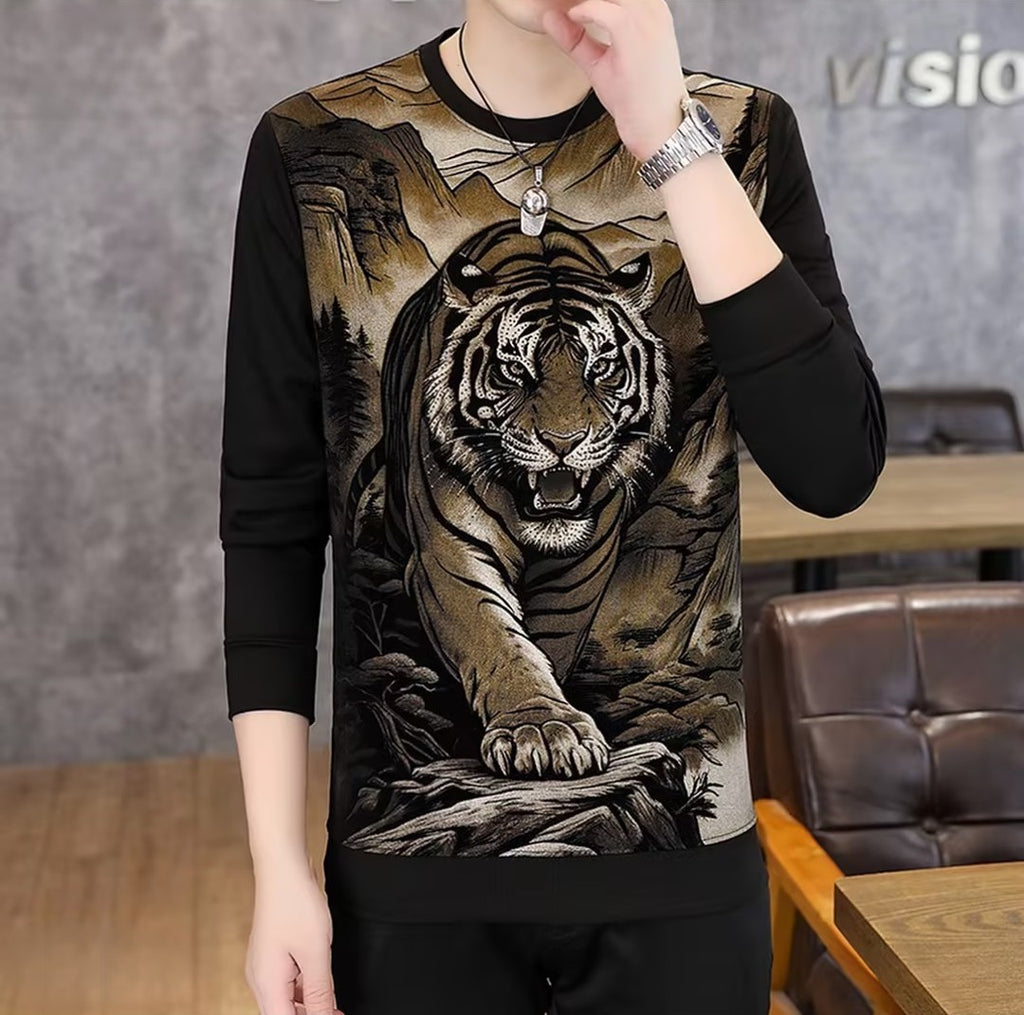 Rhinestone Tiger Casual T-Shirt