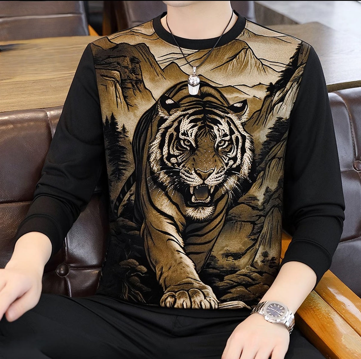 Rhinestone Tiger Casual T-Shirt