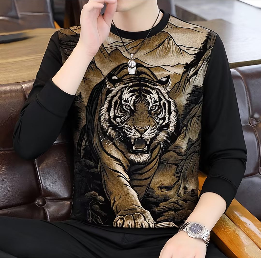 Rhinestone Tiger Casual T-Shirt