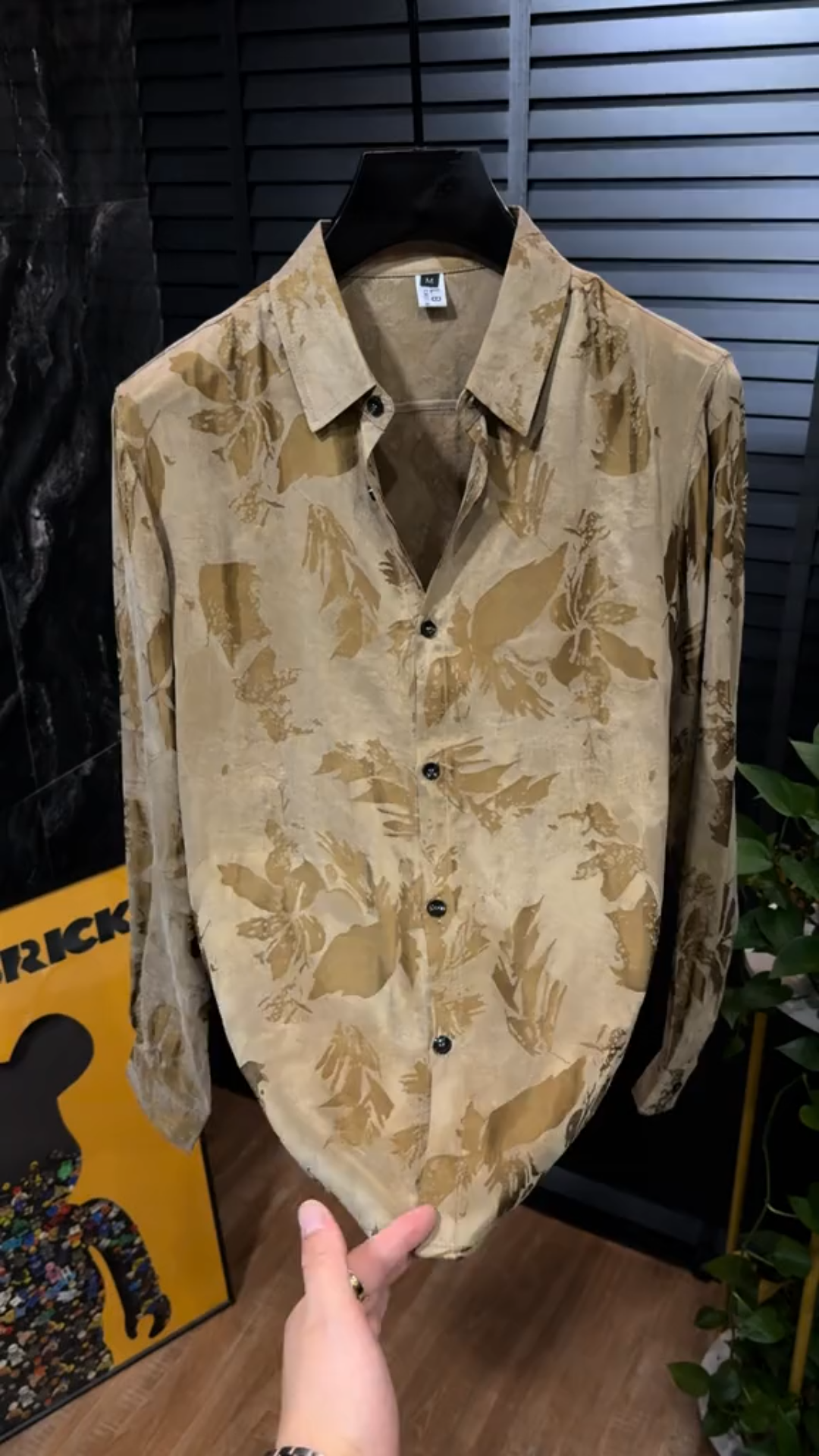 Khaki Brown Floral Pattern Long Sleeve Shirt