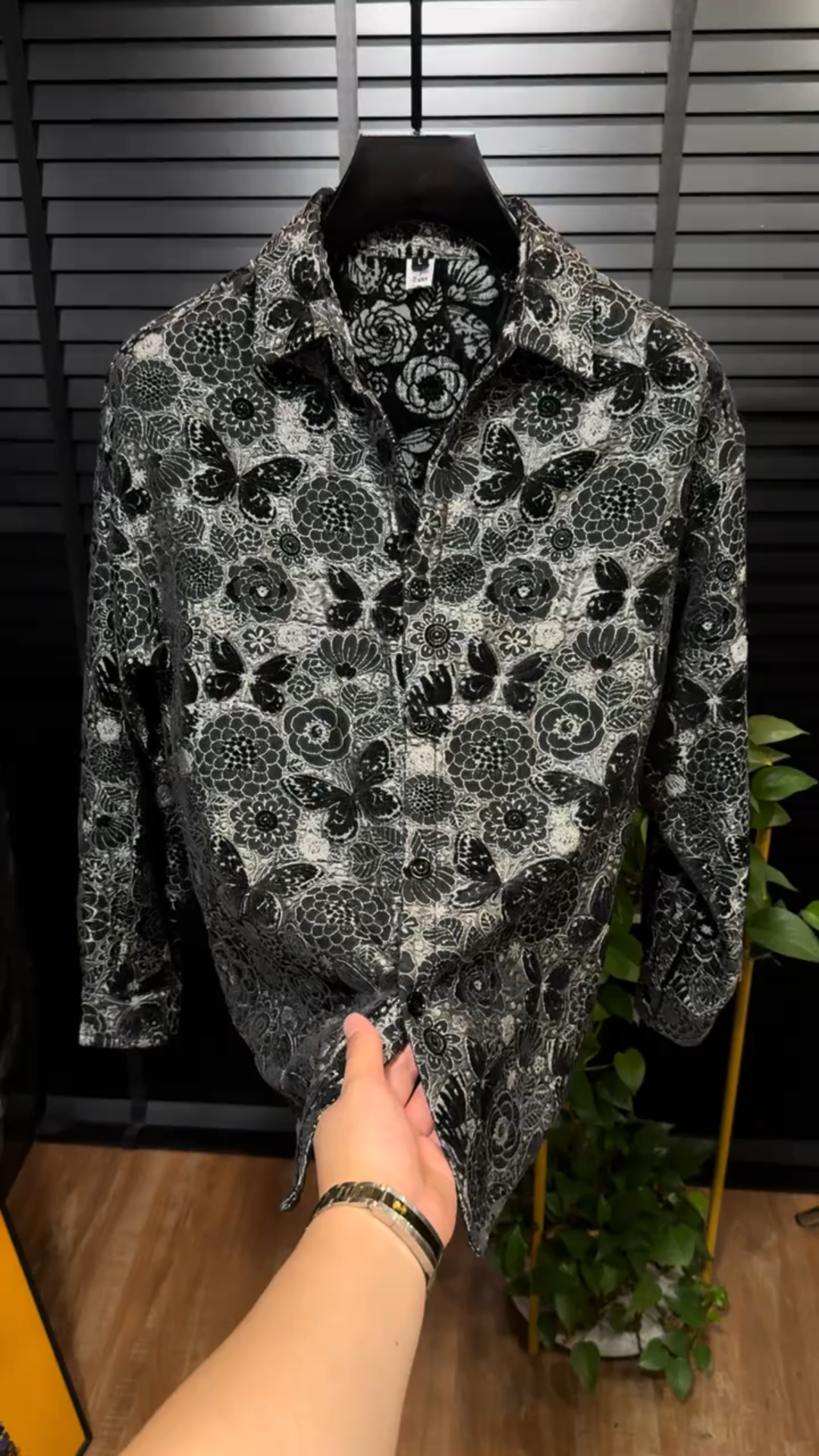 Black White Butterfly Floral Long Sleeve Shirt