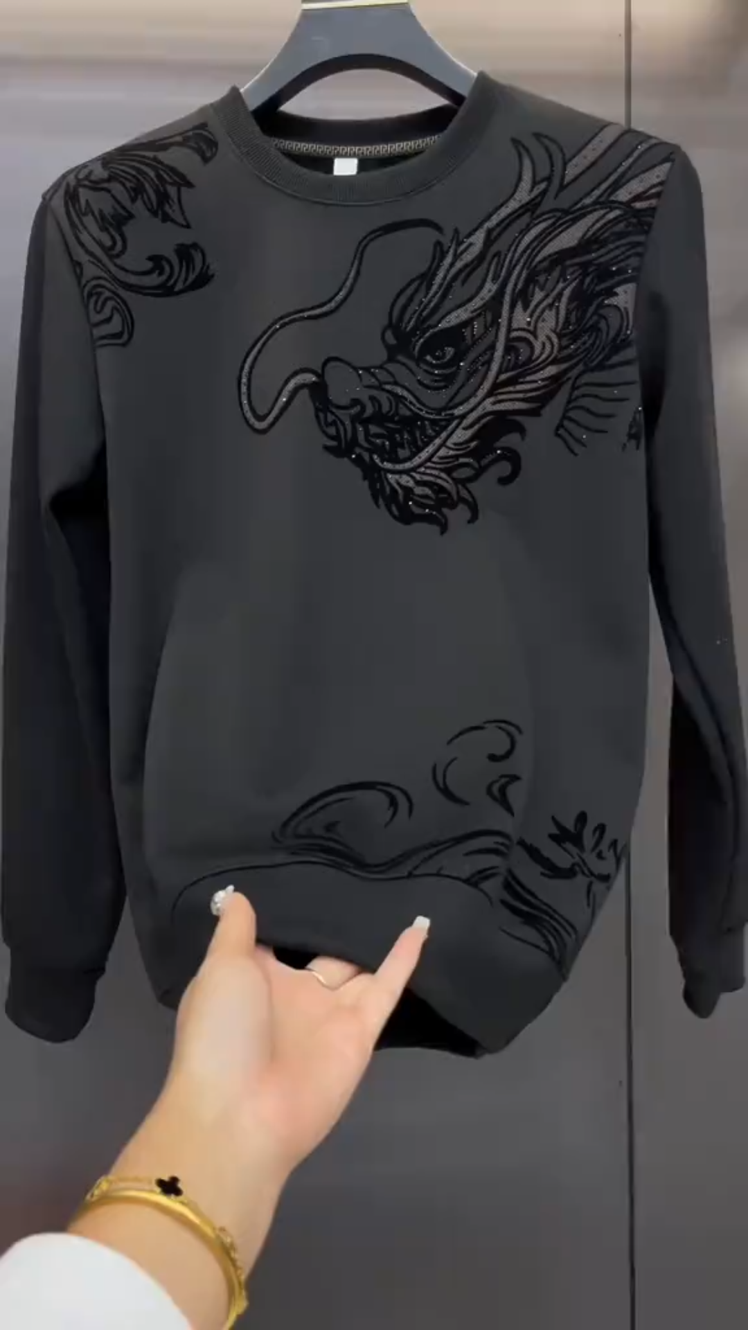 Black Dragon Rhinestone Embroidered Sweatshirt