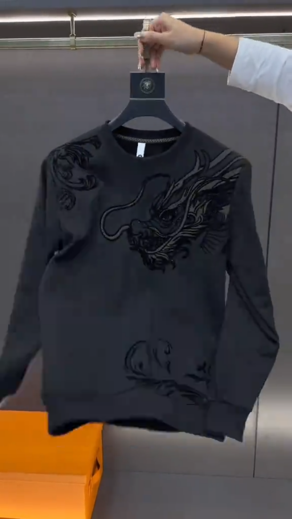 Black Dragon Rhinestone Embroidered Sweatshirt