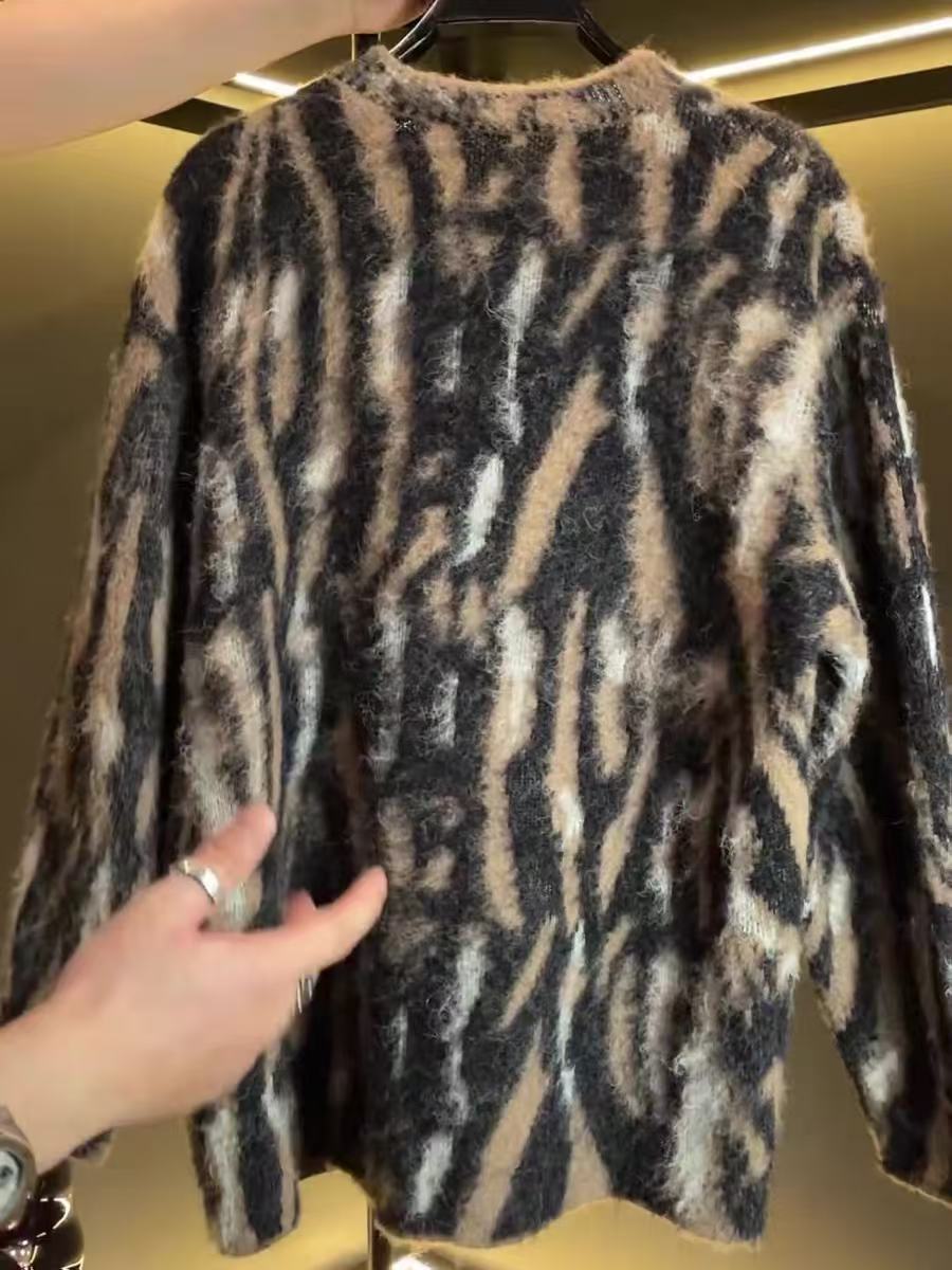 Brown Black Animal Print Fuzzy Knit Sweater