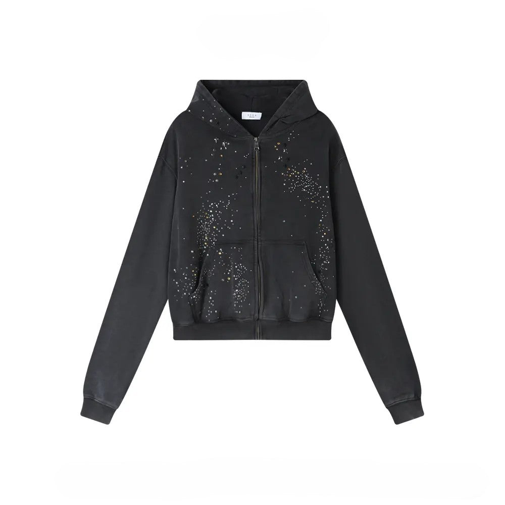 Affordable Luxury Rhinestone-Embellished Zip-Up Sweatshirt