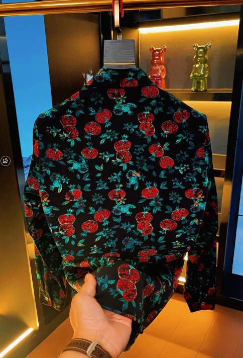 Pomegranate Flower Print Long-Sleeve Shirt