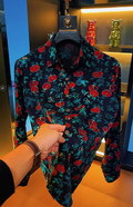 Pomegranate Flower Print Long-Sleeve Shirt