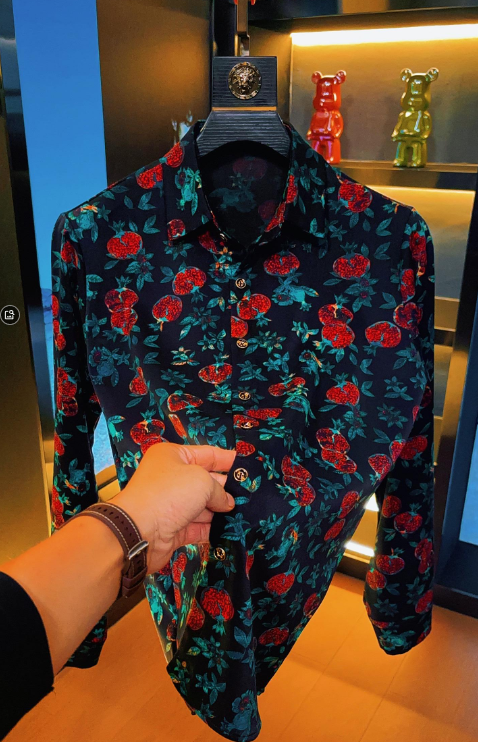 Pomegranate Flower Print Long-Sleeve Shirt