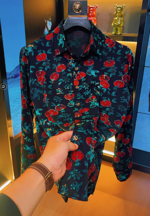 Pomegranate Flower Print Long-Sleeve Shirt