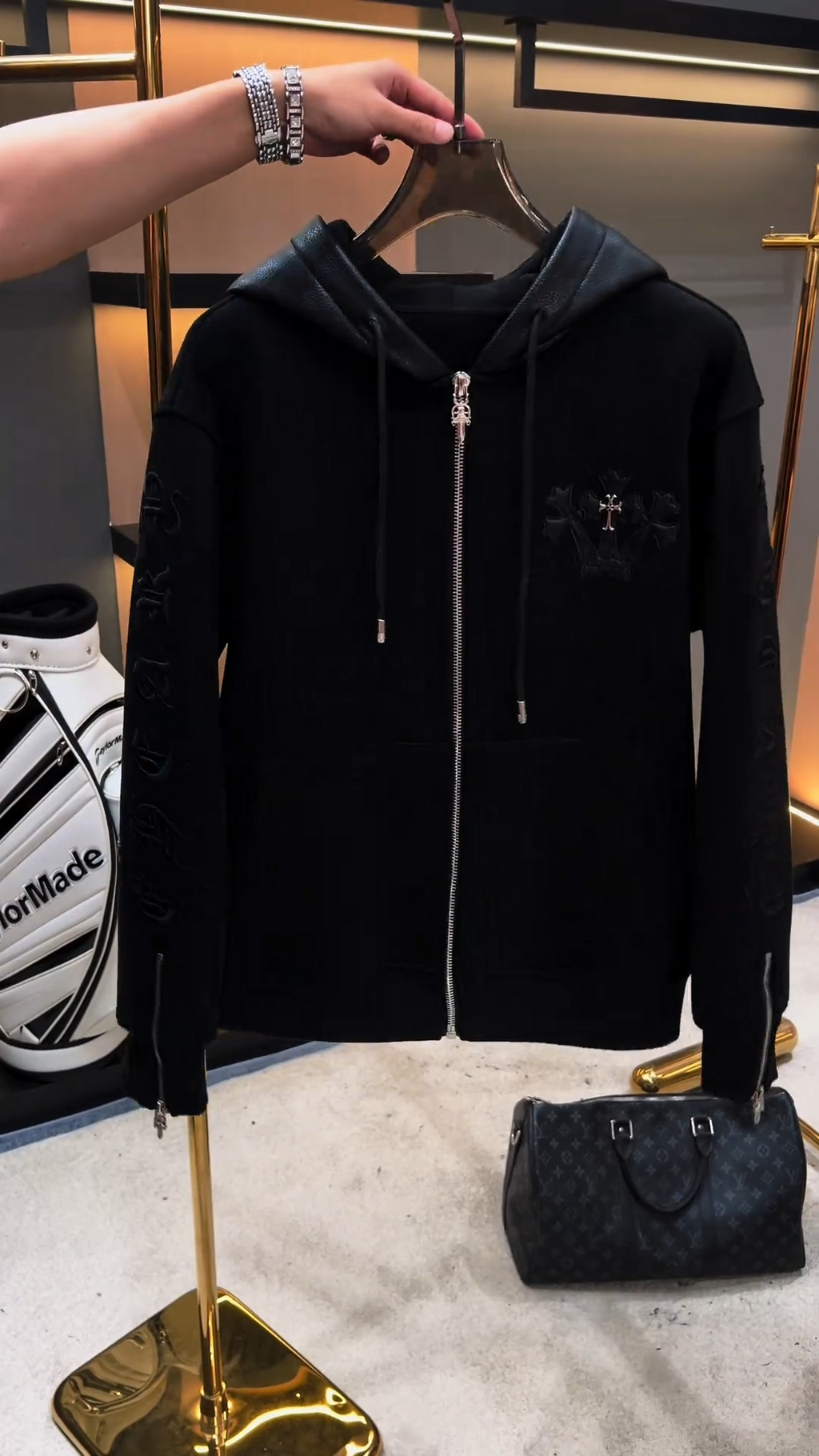 Black Cross Graphic Zip-Up Hoodie