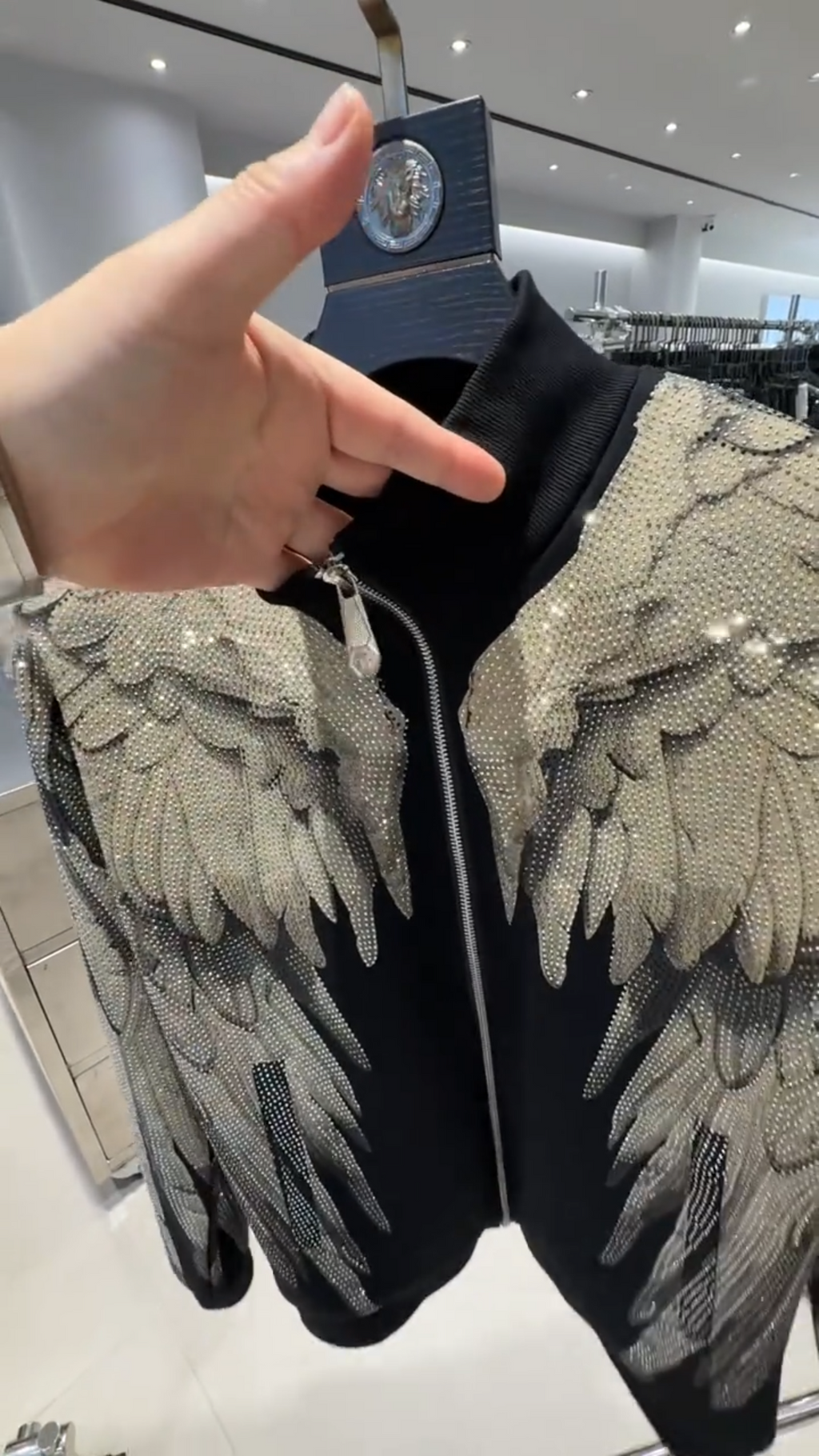 Rhinestone Angel Wing Zip-Up Jacket
