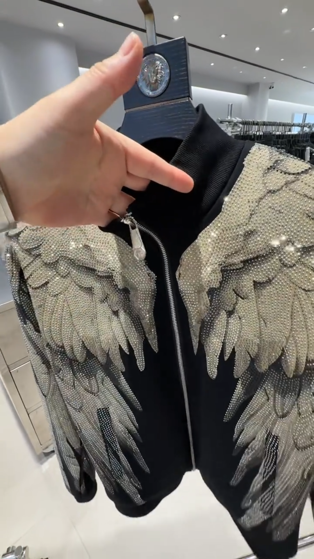 Rhinestone Angel Wing Zip-Up Jacket