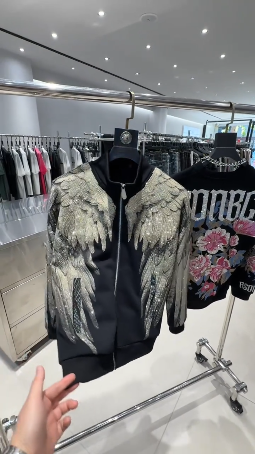 Rhinestone Angel Wing Zip-Up Jacket