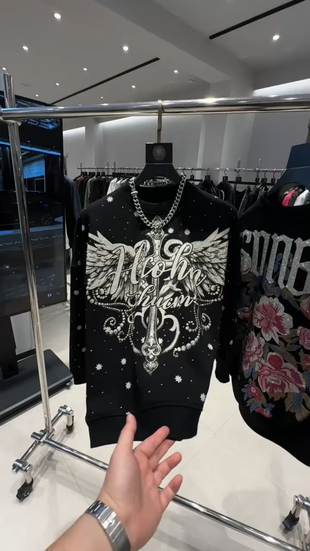 Gothic Angel Wing Rhinestone Sweatshirt
