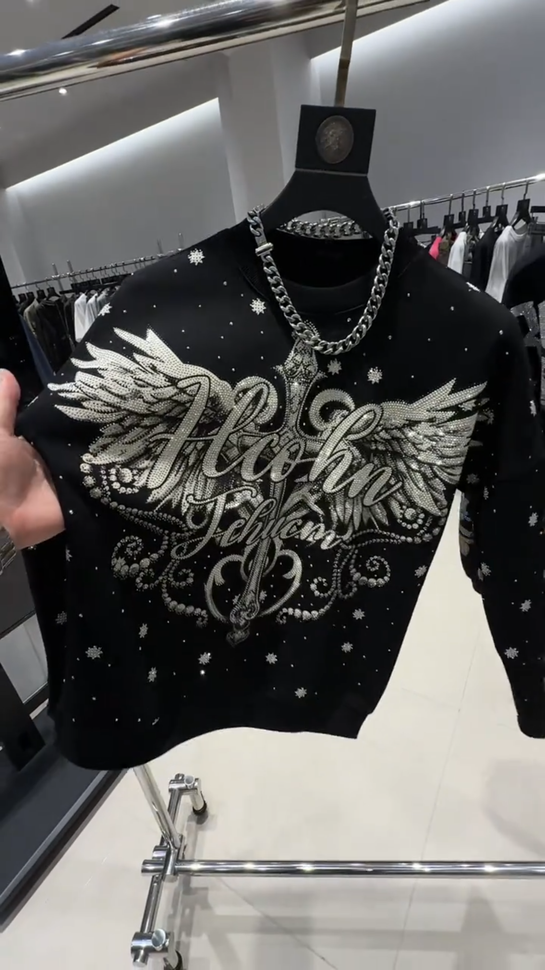 Gothic Angel Wing Rhinestone Sweatshirt