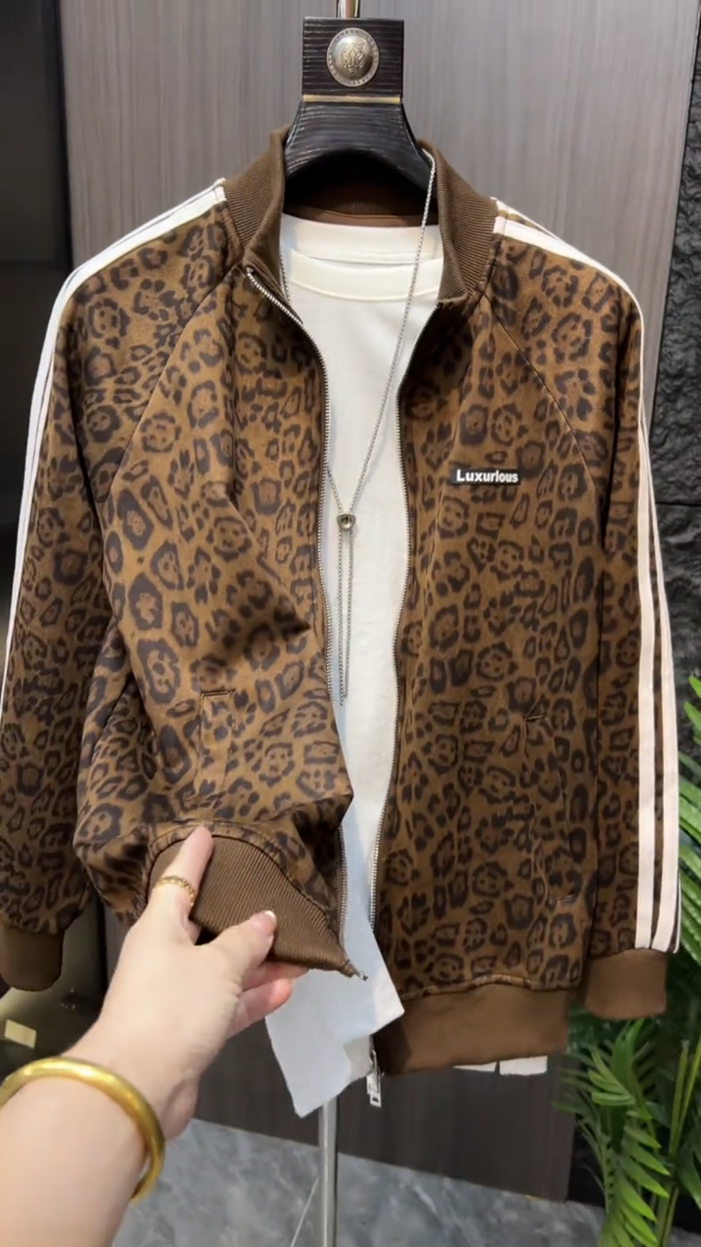 Brown Leopard Faux Fur Track Jacket
