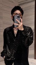 Textured Dark-Style Diamond-Pattern Shirt