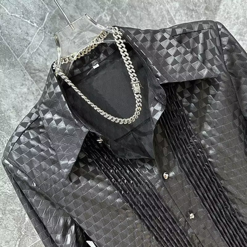Textured Dark-Style Diamond-Pattern Shirt