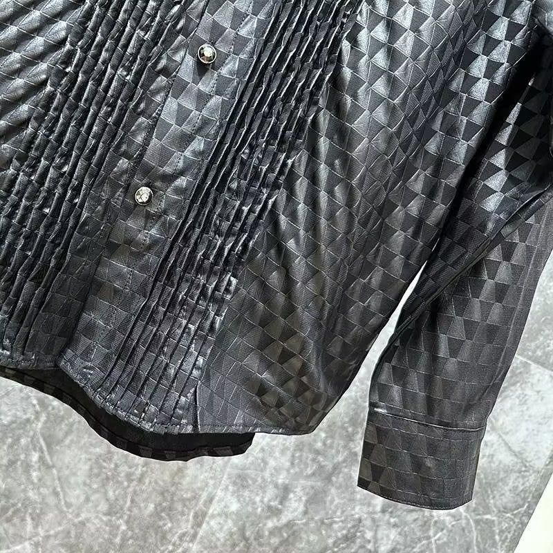 Textured Dark-Style Diamond-Pattern Shirt