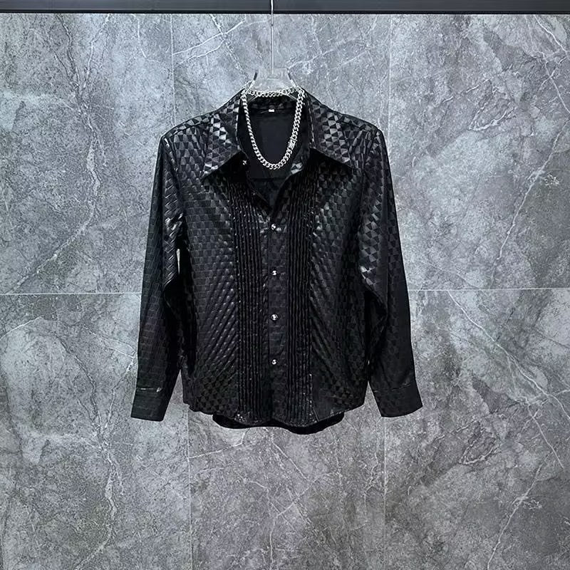 Textured Dark-Style Diamond-Pattern Shirt