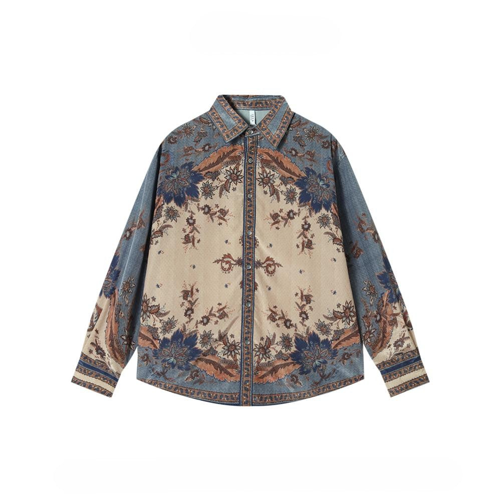 Affordable Luxury Vintage Floral Color-Block Shirt