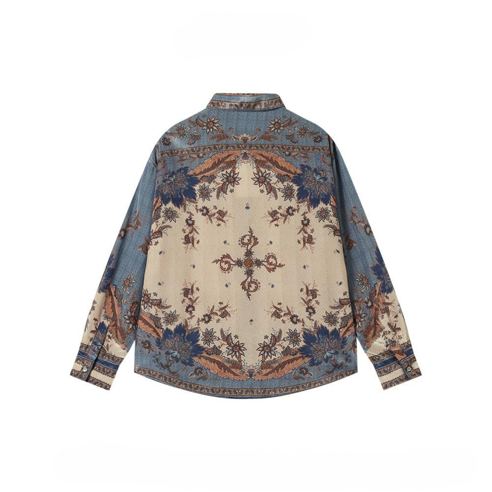 Affordable Luxury Vintage Floral Color-Block Shirt