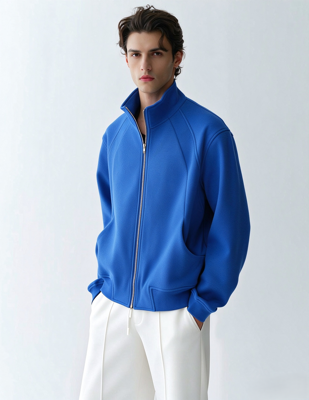 Minimalist Stand-Collar Zip-Up Sweatshirt