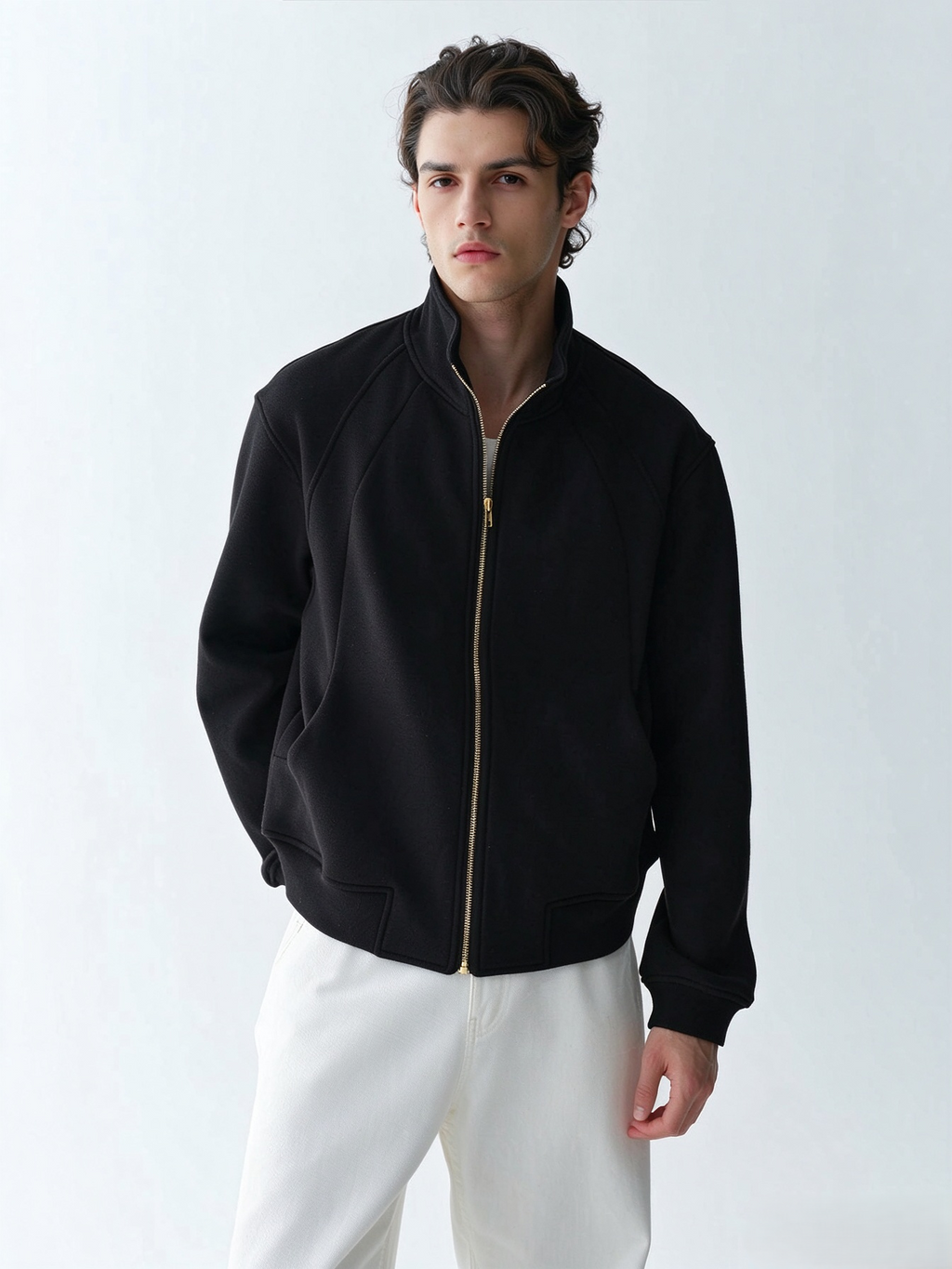 Minimalist Stand-Collar Zip-Up Sweatshirt